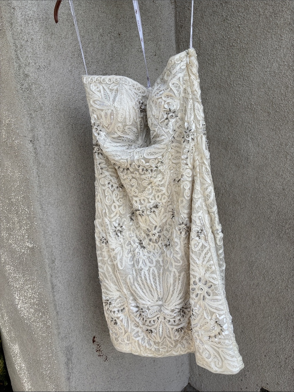 VINTAGE Sue Wong Embroidered Ivory Strapless Cocktail Dress